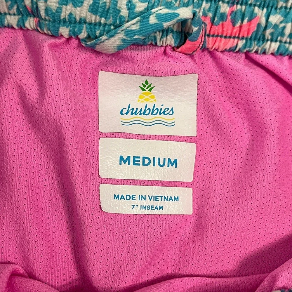 Chubbies The Domingos Are For Flamingos Swim Trunks Mens Medium Blue Beach